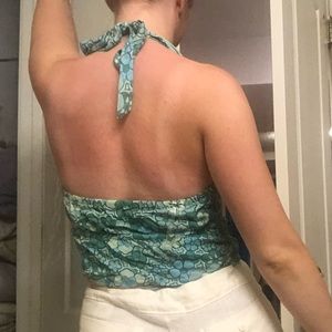 green and blue halter top